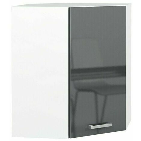 Grey Gloss Kitchen Unit Corner Wall Cabinet Cupboard 600 mm 60cm Soft Close Luxe - White / Anthracite Grey Gloss