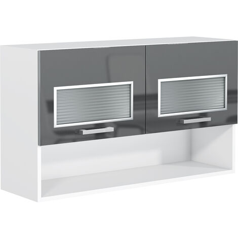 Grey Gloss Kitchen Unit Wall Glass Cabinet Cupboard 1000 100 Display Shelf Luxe - White / Anthracite Grey Gloss