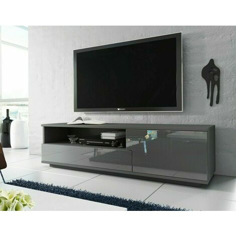 IMPACT FURNITURE Grey Gloss TV Cabinet Stand Media Entertainment Drawer Unit 138cm Modern Muza