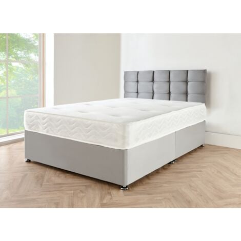 SR LIVING LTD Grey LINEN Look Fabric Divan Bed Base with Headboard Small Double Bed Frame with 20 Inches High Headboard and 2 Storage Drawers (4FT SMALL DOUBLE)