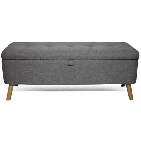 IQGB Grey Linen Ottoman Storage Blanket Box Chest Seat