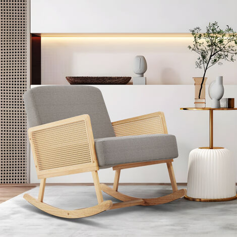 Grey Linen Wooden Rocking Chair