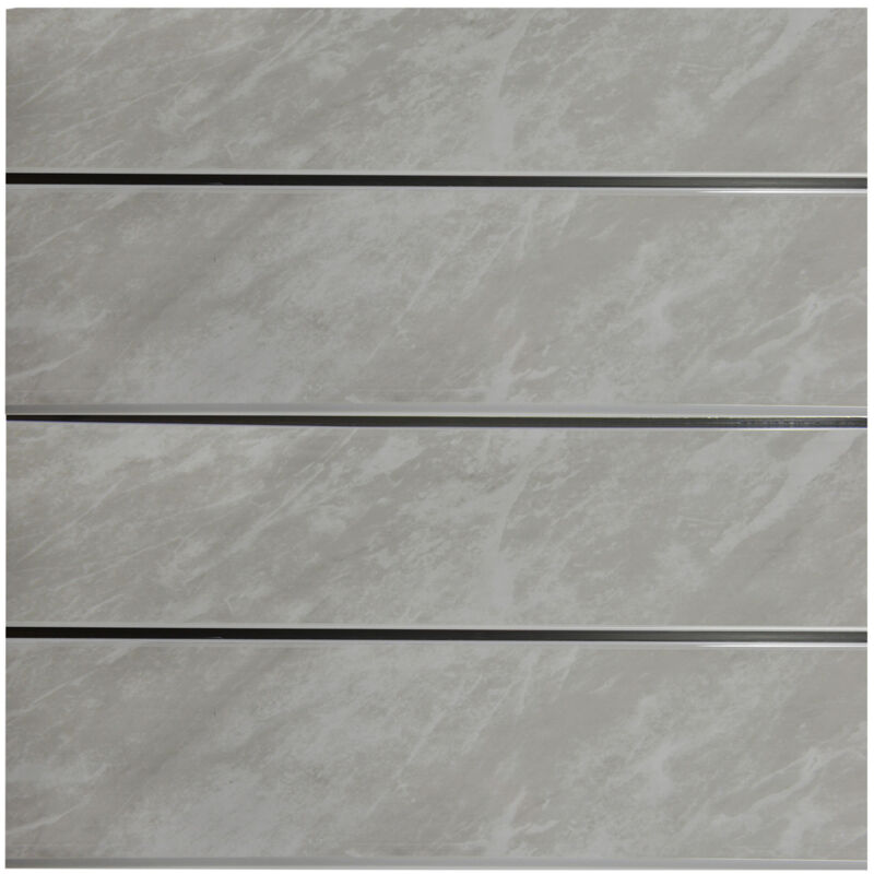 6mm Grey Marble with Silver Strip 200mm x 2700mm Pack of 5 Wall and Ceiling Panels - Grey - Wholepanel