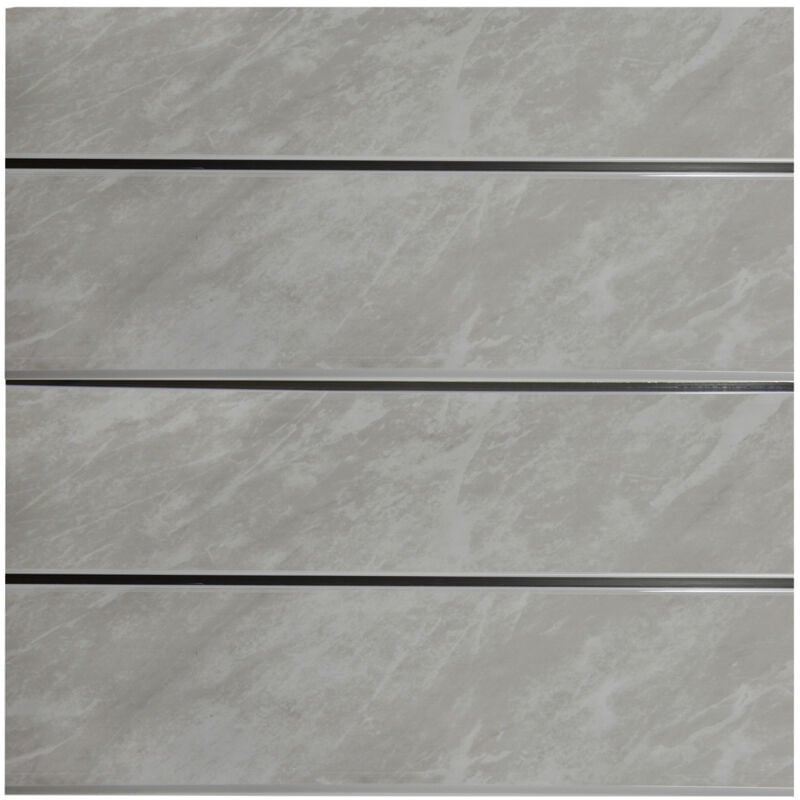 6mm Grey Marble with Silver Strip 200mm x 2700mm Pack of 5 Wall and Ceiling Panels - Grey - Wholepanel