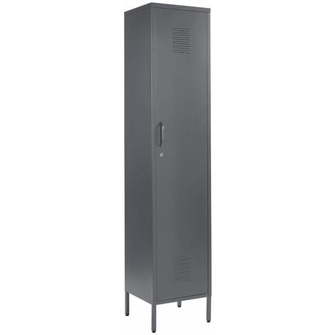 HOMMOO Grey Metal Tall 3 Shelve Locker Cabinet, 1 Door Wardrobe Storage Cupboard for Home or Office