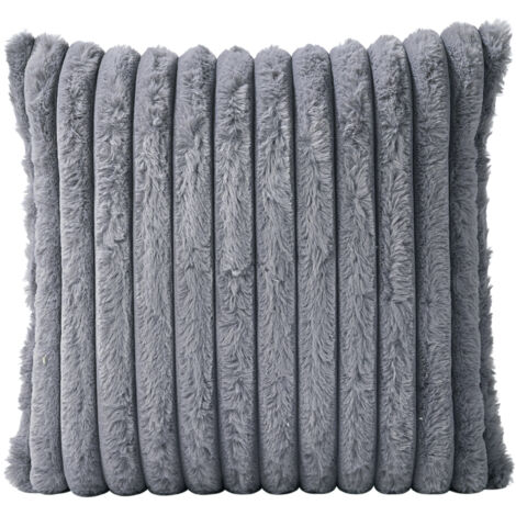 Grey Nordic Vertical Striped Decorative Plush Sofa Cushion 45cm L x 45cm W