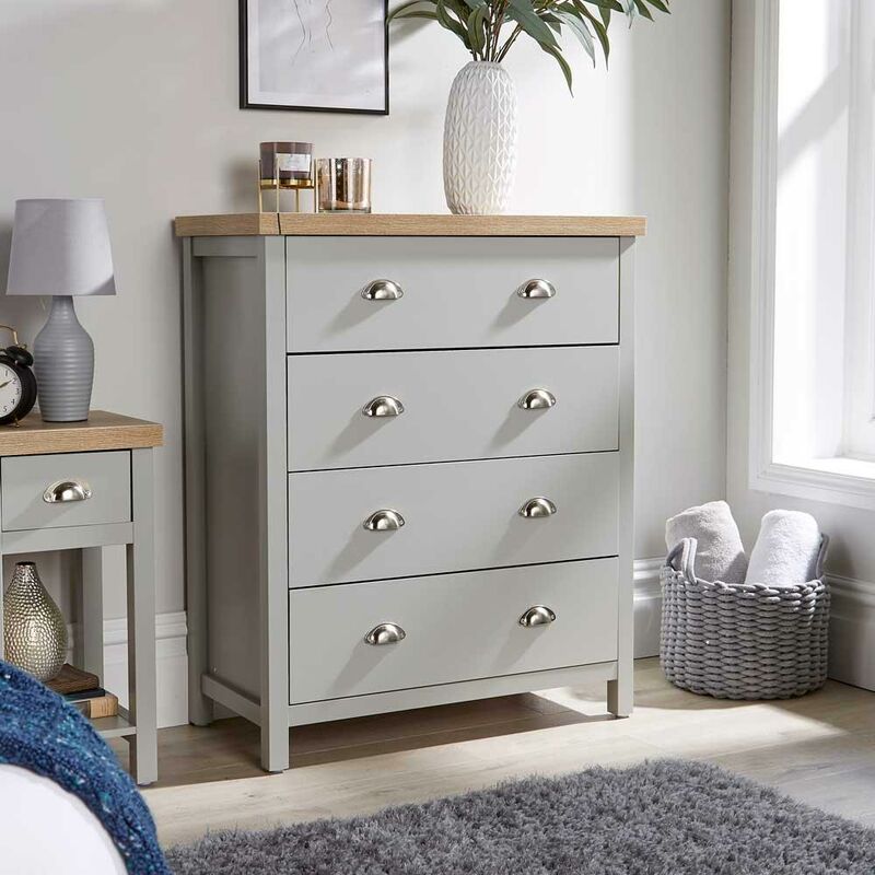 Grey Oak 4 Drawer Chest of Drawers Storage Metal Cup Handles Two Tone - Avon