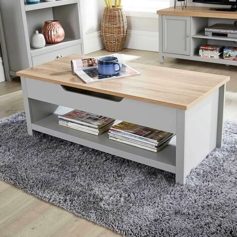 Grey Oak Coffee Table Lift Up Occasional Reception Storage Shelf Avon