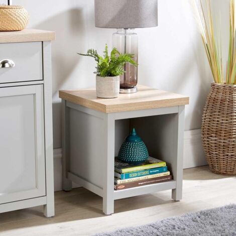 Grey Oak Top Lamp Side Table Shelf Storage Occasional End Table Avon 36mm Top