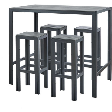 main image of "Grey Outdoor Garden Patio Furniture High Bar Table & 4 Stool Chair Set"