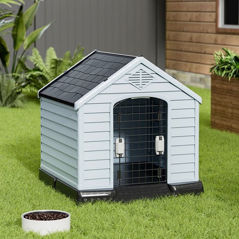 Weatherproof Plastic Dog House Kennel with Skylight and Door