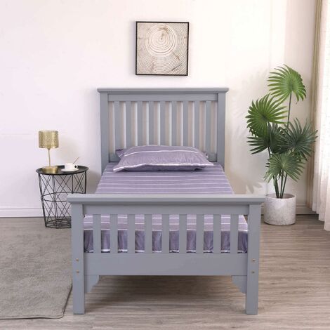 main image of "Grey Painted 3ft Single Bed Headboard Pine Frame Wooden Slats Bedroom Furniture"