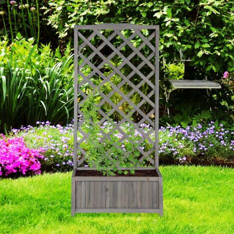 Grey planter box with trellis