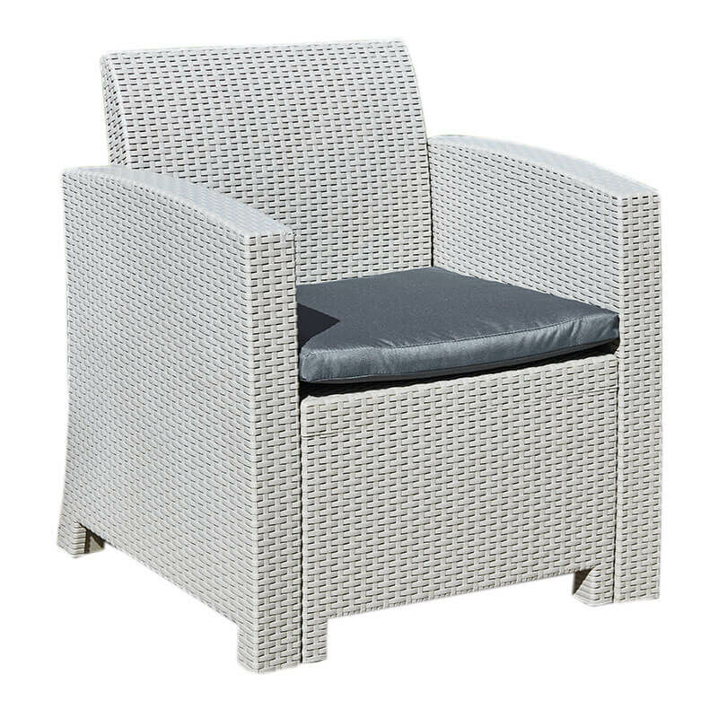 Grey Rattan Effect Armchair with Cushion - Outdoor Patio Garden Furniture