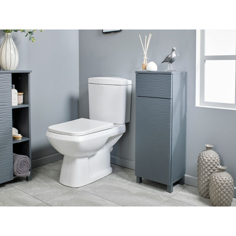 Grey Ripple Bathroom Floor Cabinet Storage Unit - Grey