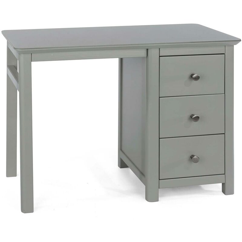 Grey Single Pedestal Dressing Table 3 Drawers Vanity Makeup Bedroom Desk