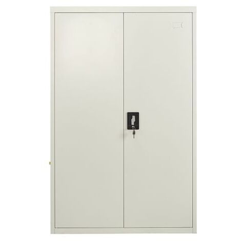 Grey Stainless Steel Filing cabinet with 3 shelves - 2 Door Lockable Filing Cabinet - Tall Metal Office Storage Cupboard Organiser - Heavy Duty Metal Shelving Unit (40D x 90W x 140H)
