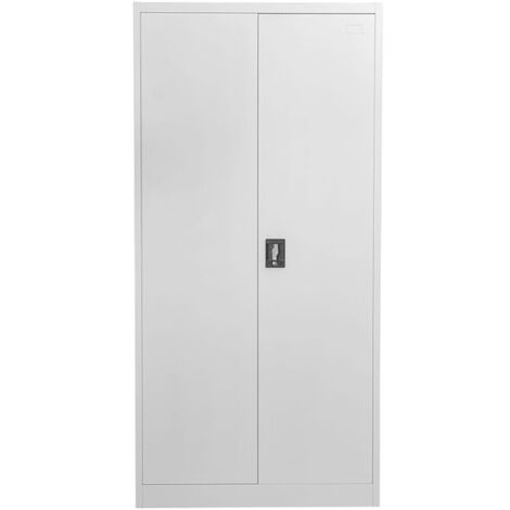Grey Stainless Steel Filing cabinet with 4 shelves - 2 Door Lockable Filing Cabinet - Tall Metal Office Storage Cupboard Organiser - Heavy Duty Metal Shelving Unit (40D x 90W x 185H)