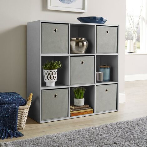 main image of "Grey Storage Cube 9 Shelf Bookcase Wooden Display Unit Organiser Furniture"