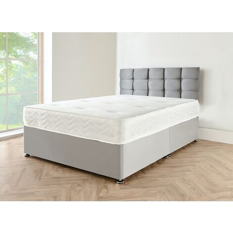 Grey Suede Divan Bed Base with Mattress and Headboard & 2 Storage Drawers  (6FT Super King Size)