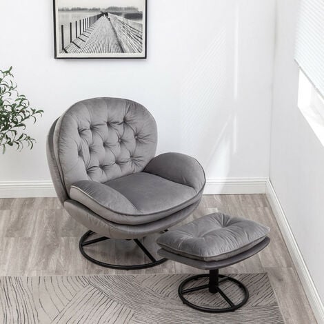 Grey Swivel Chair with Foot Stool Leisure Sofa Chair and Footstool Lounger Sofa Lazy Chair - Grey