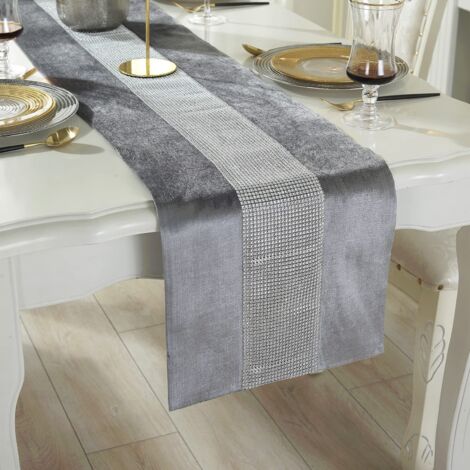 Grey Table Runner 32 x 180 cm, Sequin Table Runner, Wine Cellar Silver Diamond (180 cm, Grey)