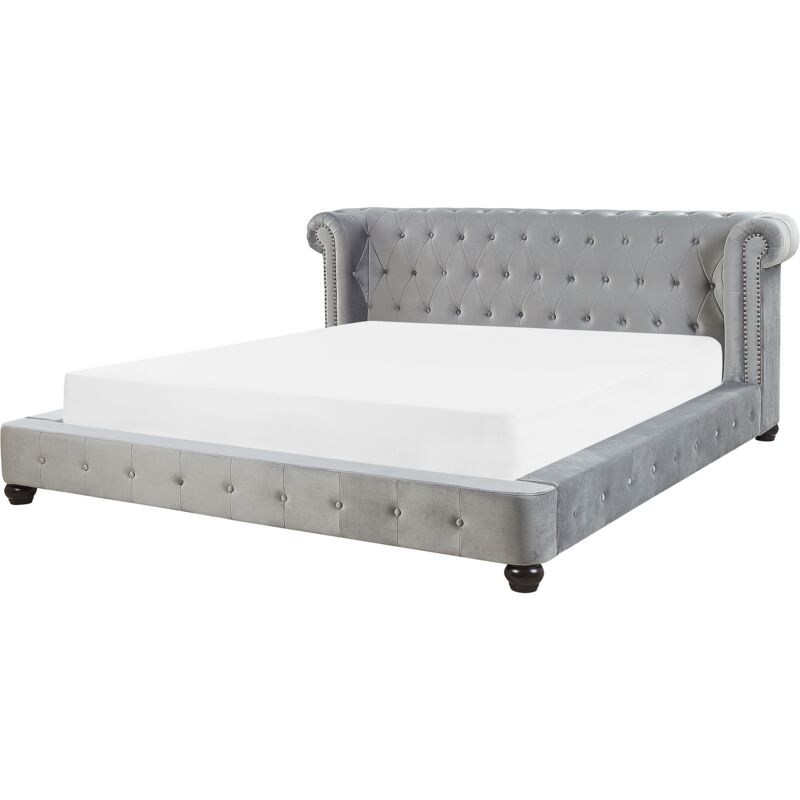 Grey Velvet Buttoned Headboard eu Super King Waterbed 6ft with Mattress Cavaillon