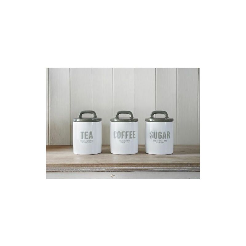 Grey Vintage 60s Retro Style Ceramic Tea Coffee Sugar Canisters Storage Jar Set 3 NEW