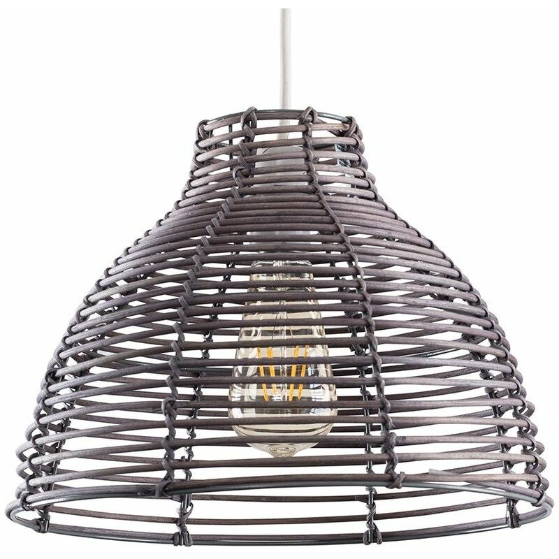 Wicker Rattan Basket Ceiling Pendant Light Shade - Grey