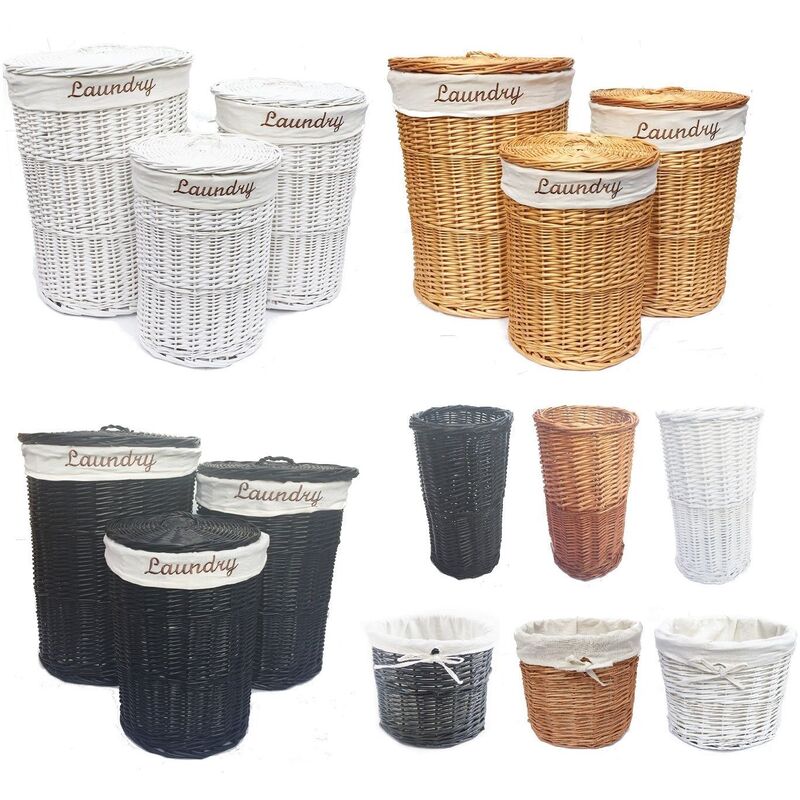 Wicker Round Laundry Basket With Lining [Grey Laundry Basket (Medium)( 50x37cm)]