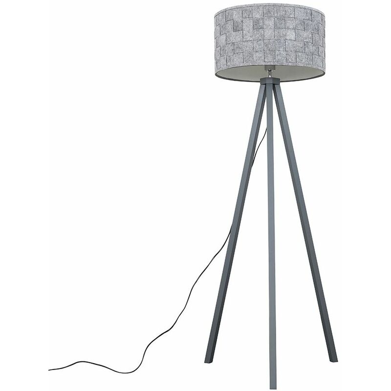 Minisun - Grey Wood Tripod Floor Lamp With Grey Felt Shade - No Bulb
