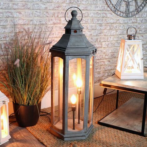 Grey Wooden Lantern Style Floor Lamp - Grey