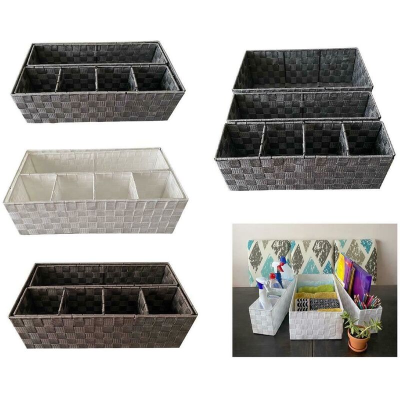 Woven Storage Box Basket Bin Container Tote Organiser Divider For Home Office[Grey,47 x 24 x 15 cm]