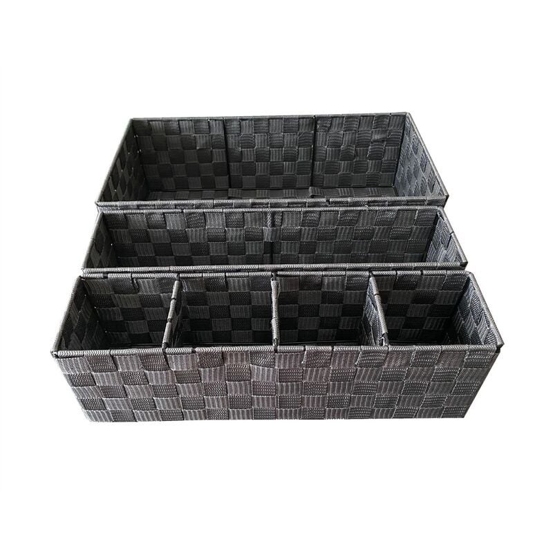 Woven Storage Box Basket Bin Container Tote Organiser Divider For Home Office[Grey,Set Of 2 (47 x 24 x 15 cm)]
