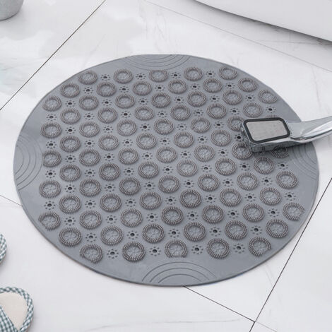 (Grey,30 x 30 cm) PVC Round Massage Bath Mat Non-Slip Shower Mat Bathroom Mat Machine Washable Shower Mat Bathtub Mat with Drainage Holes and Suction Cups