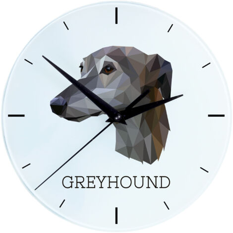 Greyhound, Englischer Windhund - geometrische Wanduhr mit Foto und Aufschrift von Art-Dog