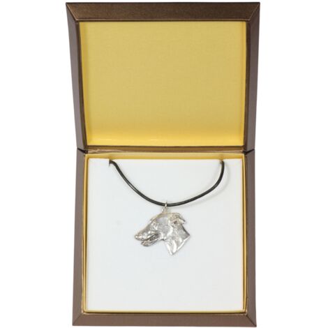 Greyhound, English Greyhound - una collana con un cane in una scatola regalo, un medaglione argentato per un fan dei cani, un pendente impressionante di Art-Dog