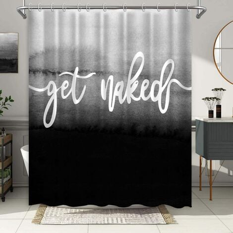 XINUY Greyish Black White To Black Shower Curtain Funny Cute Art Fonts Words Fabric Machine Washable Bathroom Decor Set With Hook Bath Curtain 72 x 72 Inches