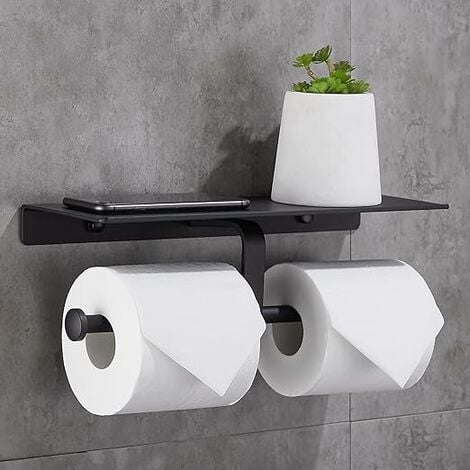 KROCEO Porte-papier toilette noir en acier inoxydable pour 6