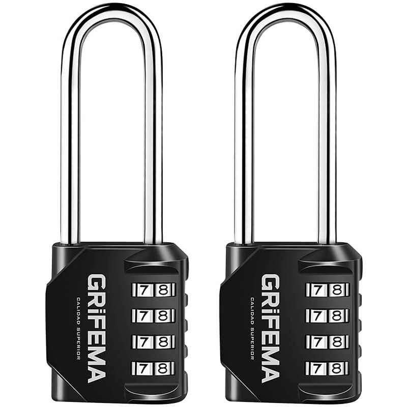 Image of 2 pezzi serratura a combinazione 4 cifre con arco lungo - lucchetto alle intemperie resistente, serratura con codice numerico in lega di zinco