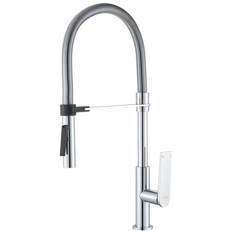 GRIFEMA LYON-G14001 Rubinetto Cucina con Bocca Molto Alta (59CM), Miscelatore per Lavello con Doccetta Estraibile Professionale (G3/8 Pollici), Modalità spray a due funzioni, Cromo