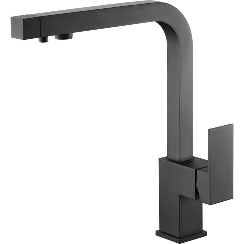 Mice - Robinet de cuisine monocommande avec osmose - Robinetterie d'évier 2 voies d'eau en noir mat