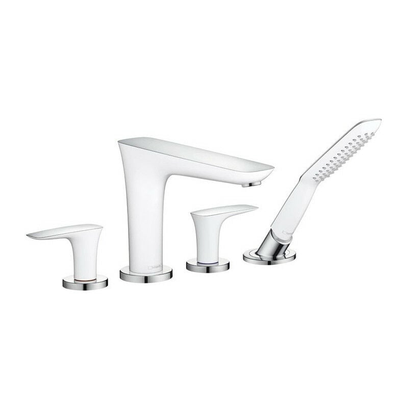 

Hansgrohe - Juego de acabado mezclador de 4 orificios para montaje en borde de bañera, blanco / cromado