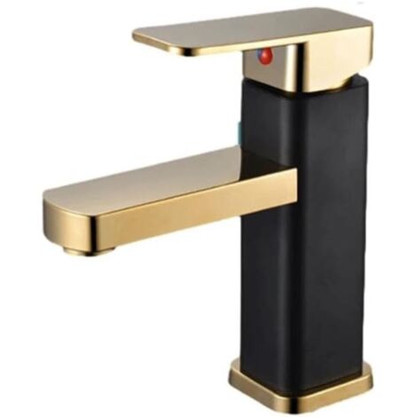 Grifería de baño - Grifos de lavabo - Mezcladores de agua fría/caliente para encimera - Grifos de lavabo - Negro y dorado