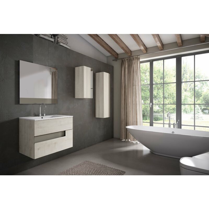 

VISOBATH VISION Conjunto Mueble Completo Suspendido 2 Cajones Abedul/Tortora - Medida: 60 cms