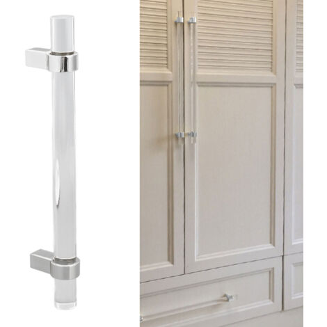 Griff aus Kristallacryl – Modern, transparent für Kleiderschrank, Bücherregal, Schuhschrank – 96 mm Lochabstand – Silber – 1 Griff + 2 Schrauben