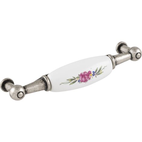 Griff Talos Breite 107mm, Keramikgriff mit ZN weiß bemalt Rose/verzinnt
