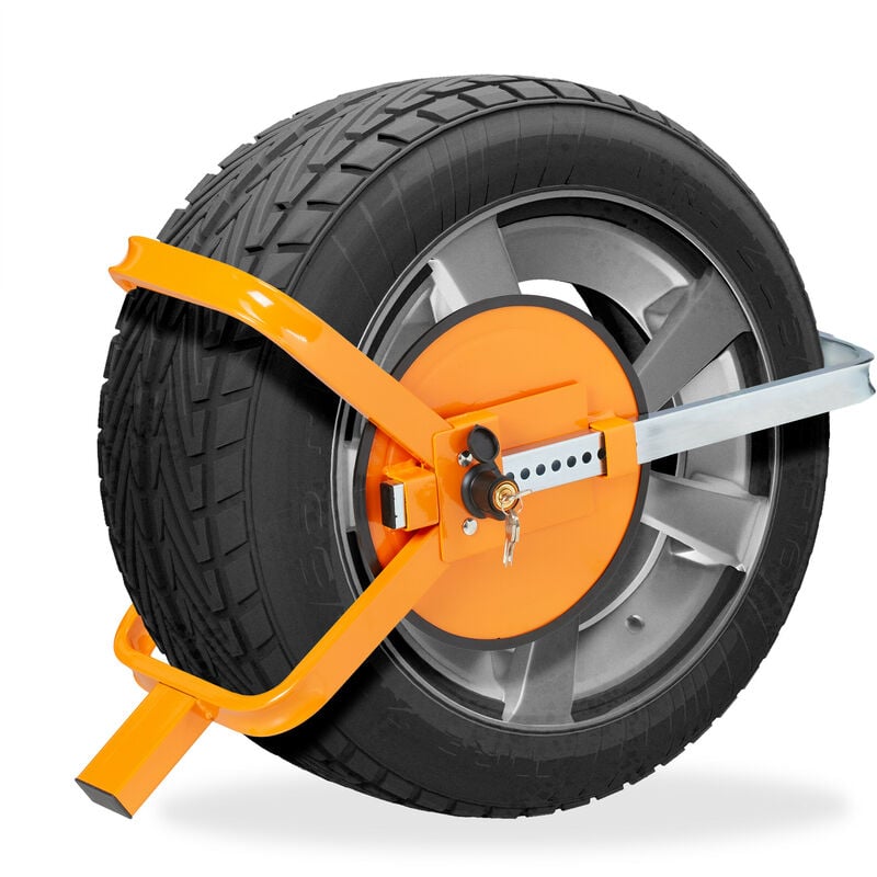 Griffe de roue 13-15 pouces, bloque-roue voiture, remorque, camping-car, caravane, antivol véhicule, orange - Relaxdays
