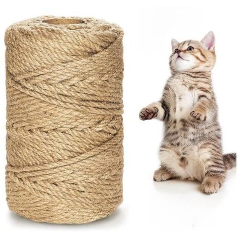 Griffe Naturelle,6MM x 100M Corde à Chat en Chanvre + 1 Paire de Gants de Protection,Sisal pour Arbre à Chat Pas Cher,Corde Jute