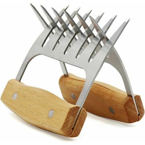 Griffes de Viande Griffes d'Ours en Acier Inoxydable Griffes de Viande de Porc Tirées Griffes de Viande de Barbecue avec Manche en Bois, Facile à Nettoyer, 2pcs